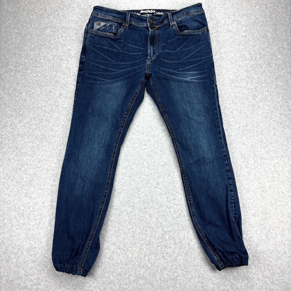 Buffalo David Bitton Skinny Jogger Mens 36x32 Blue Super Max-x Stretch Denim